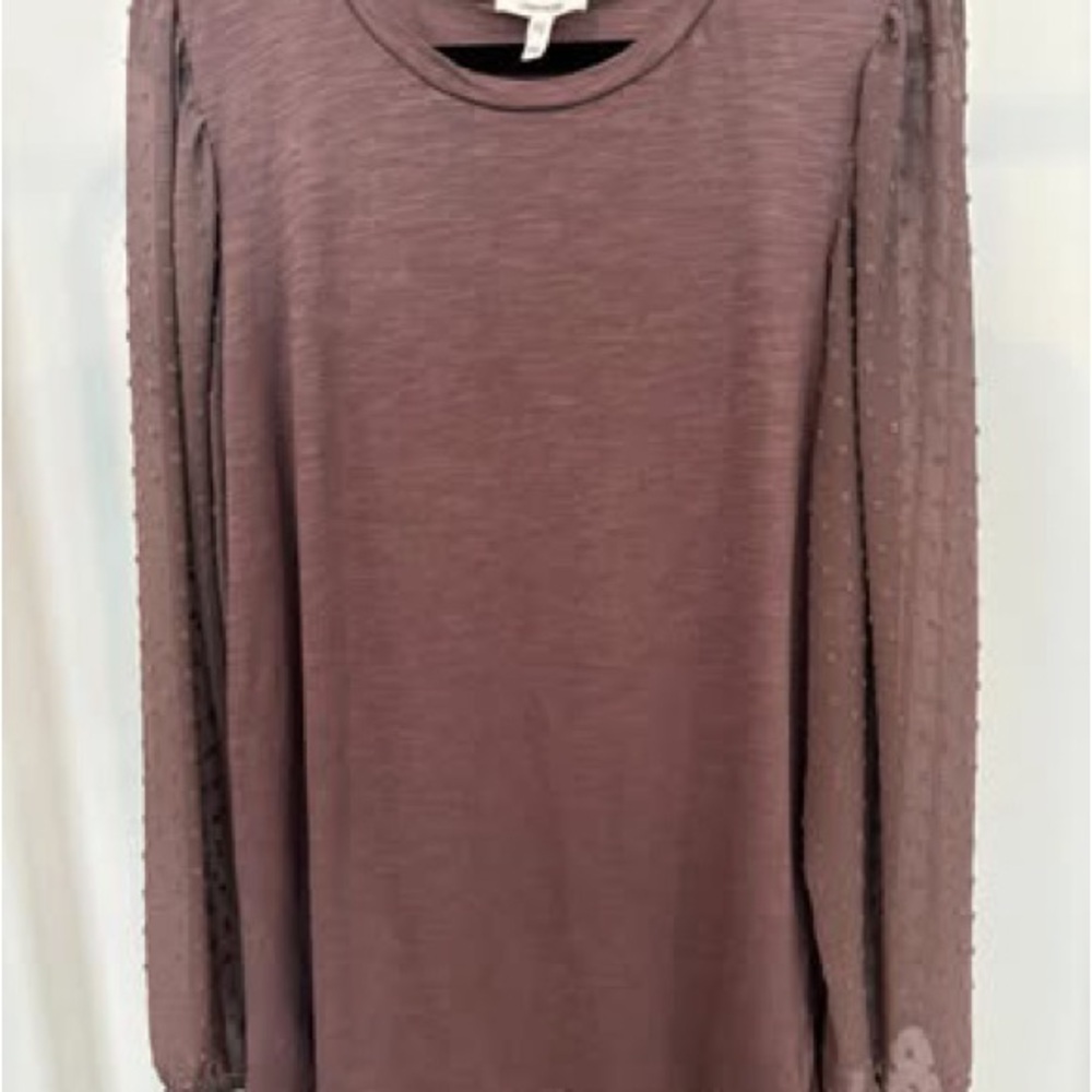 Maurices Mauve Long Sleeve Tee with Swiss Dot Sleeves